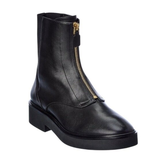 NWT Stuart Weitzman Leather Lodge Zip Ankle Black Combat Boots Size 7 - Picture 1 of 16